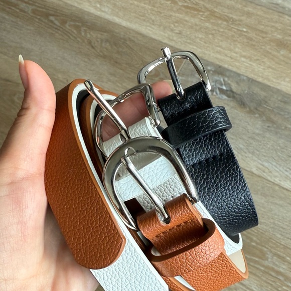 Women's Leather Belt Set - Black, White, and Brown - Picture 3 of 7